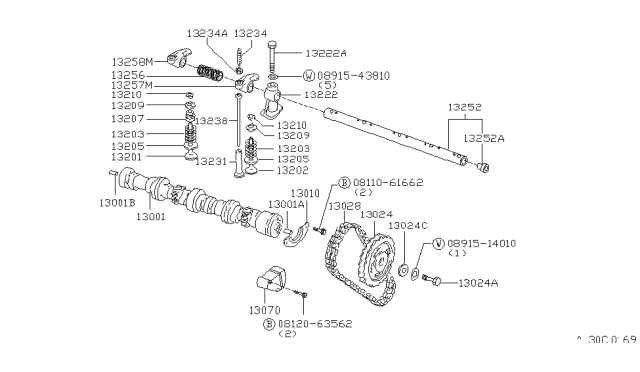 1980 Nissan Datsun 310 Camshaft & Valve Mechanism Diagram 1