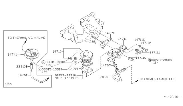 1979 Nissan Datsun 310 BPT Valve Diagram for 14741-U8400