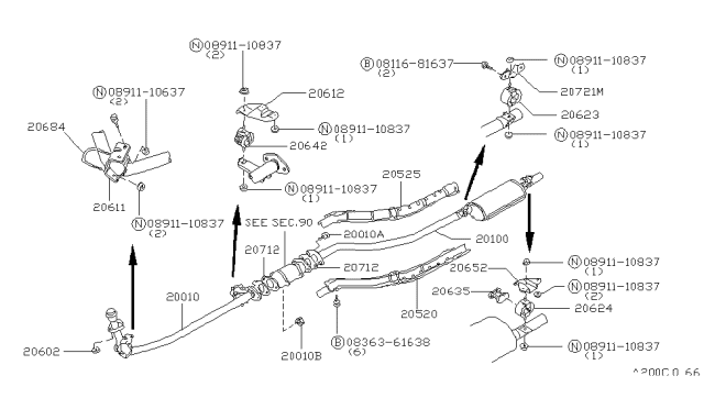 1980 Nissan Datsun 310 Exhaust Tube & Muffler Diagram 2