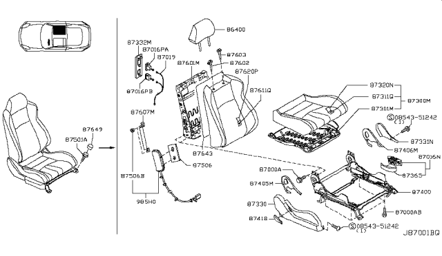 2007 Nissan 350Z Trim Assembly - Front Seat Back Diagram for H7620-1A45B