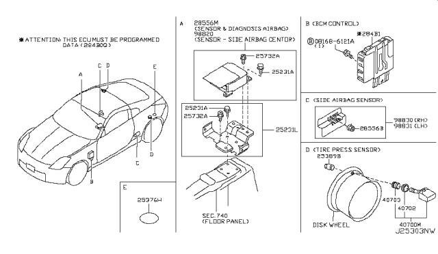 2003 Nissan 350Z Sensor - Side Air Bag, LH Diagram for 98871-CD025