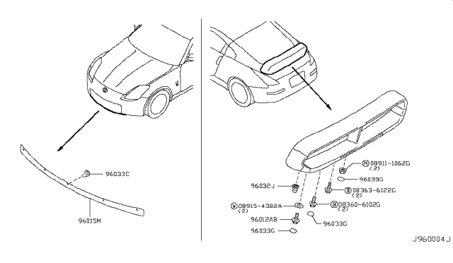 2007 Nissan 350Z Air Spoiler-Front Diagram for 96015-CF40A