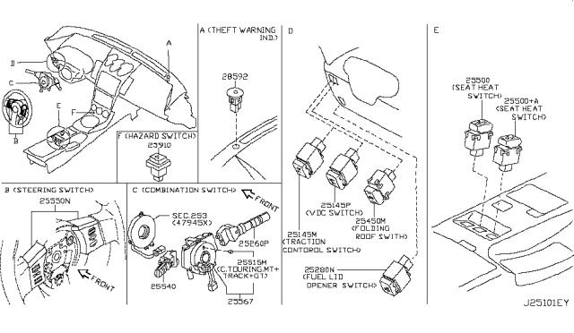 2007 Nissan 350Z Switch-ASCD,Steering Diagram for 25550-CF41B