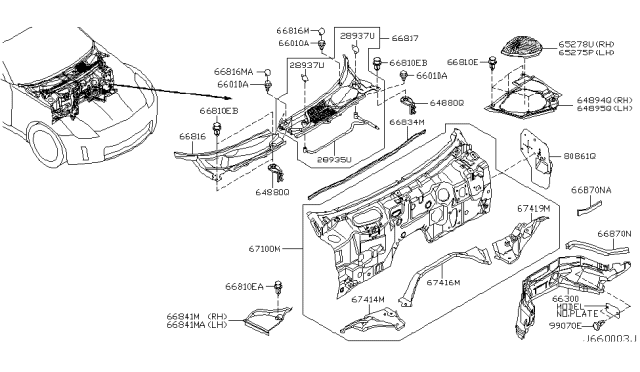 2003 Nissan 350Z Cowl Top & Fitting Diagram