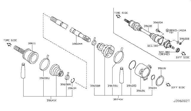 2008 Nissan 350Z Nut Diagram for 39607-03P0A