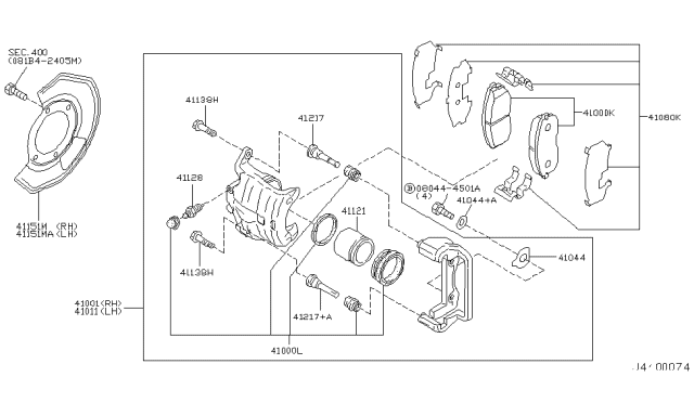 2004 Nissan 350Z Front Brake Pads Kit Diagram for 41060-CD028