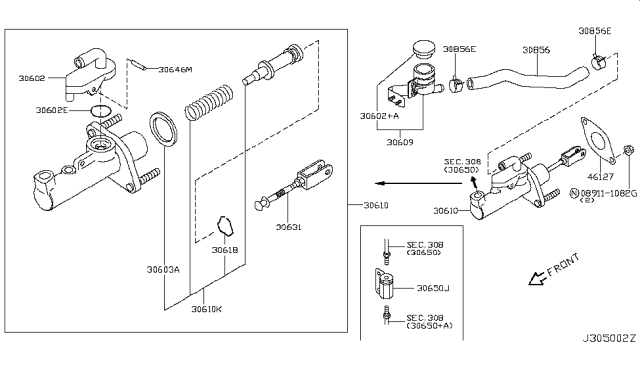 2004 Nissan 350Z Cylinder Assy-Clutch Master Diagram for 30610-CD015