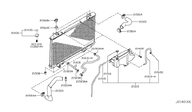 2006 Nissan 350Z Hose-Radiator,Upper Diagram for 21501-EV00A