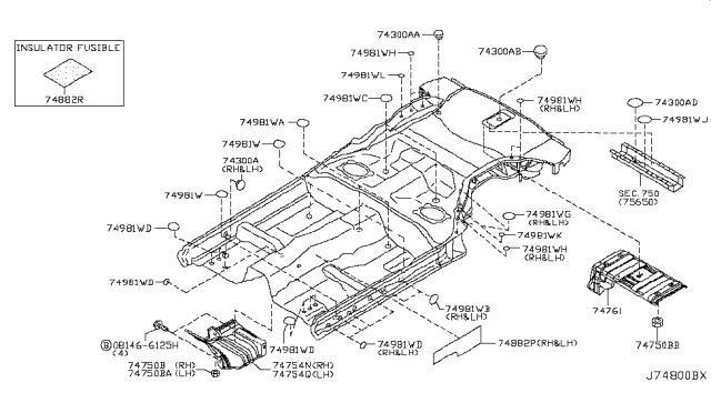 2006 Nissan 350Z INSULATOR-Heat,Front Floor RH Diagram for 74752-AM600