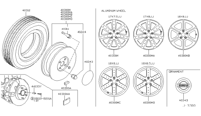 2005 Nissan 350Z Aluminum Wheel Diagram for 40300-CD227