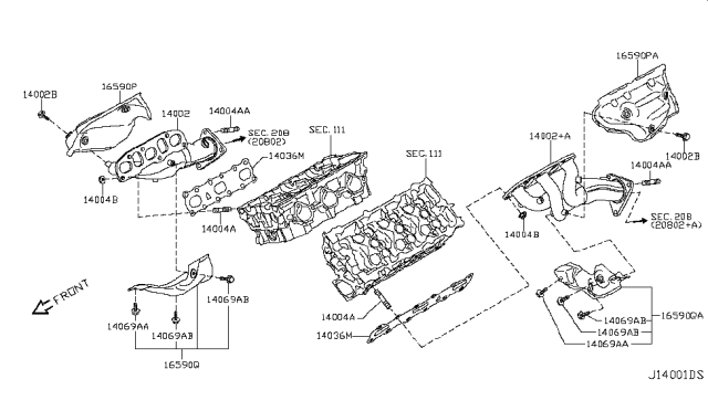 2008 Nissan 350Z Exhaust Manifold Assembly Diagram for 14002-JK21B