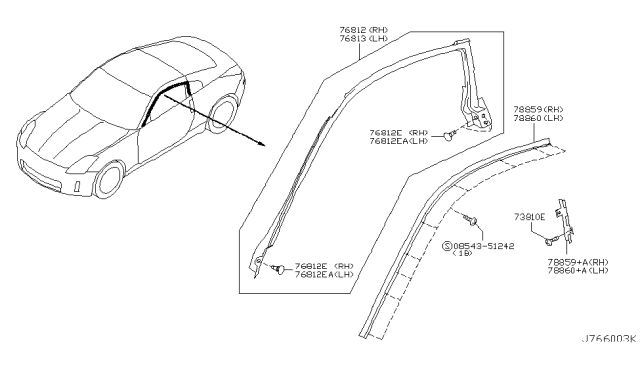 2004 Nissan 350Z WEATHERSTRIP - Body Side, RH Diagram for 76860-CE411