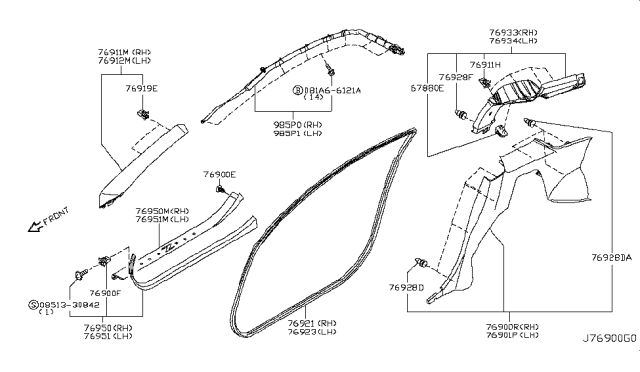 2008 Nissan 350Z Finisher-Rear Side,Front LH Diagram for 76901-CE400