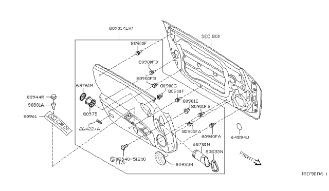 2003 Nissan 350Z Front Door Trimming Diagram 1