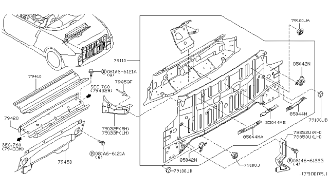 2006 Nissan 350Z RIVET - Plastic Diagram for 73998-5V010