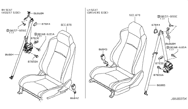 2007 Nissan 350Z Front Seat Belt Diagram 1