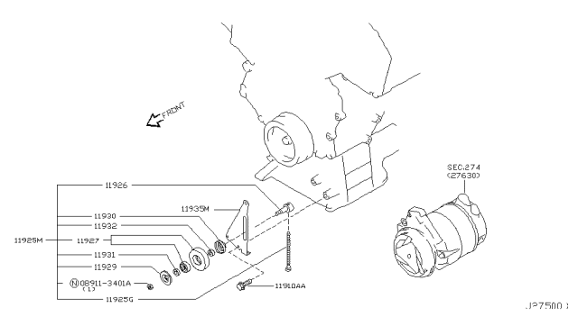 2007 Nissan 350Z Compressor Mounting & Fitting Diagram 1