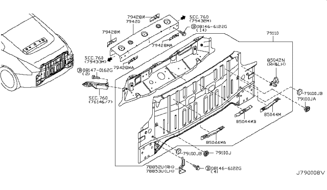 2008 Nissan 350Z Rear,Back Panel & Fitting Diagram 1