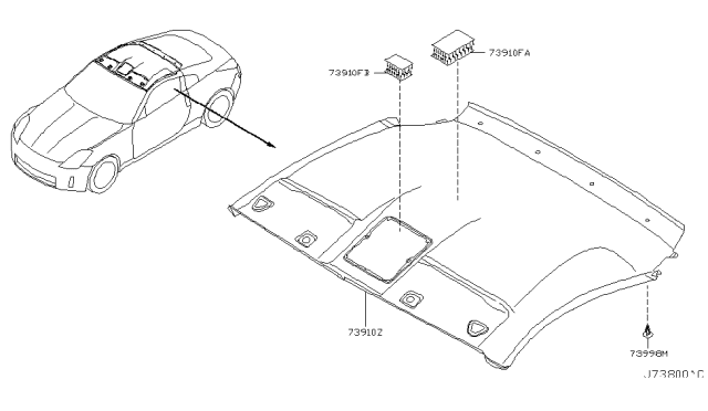 2004 Nissan 350Z Headlining Assy Diagram for 73910-CD070