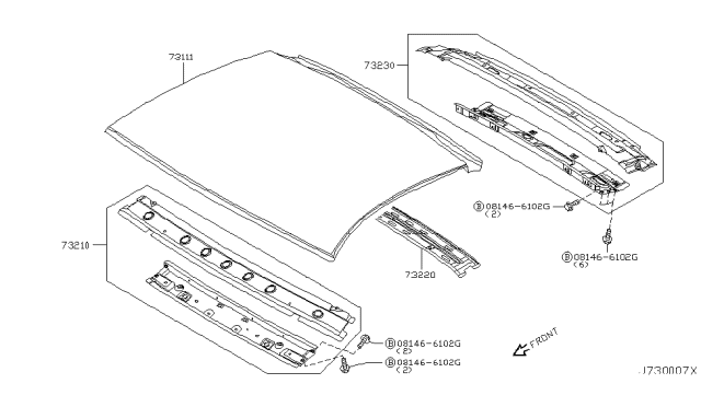 2004 Nissan 350Z Roof Panel & Fitting Diagram 1