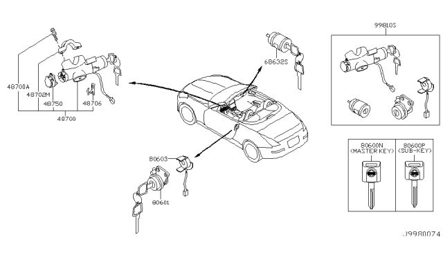 2003 Nissan 350Z Key Set & Blank Key Diagram 3