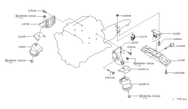 2004 Nissan 350Z Engine Mount Bracket, Right Diagram for 11232-AF400