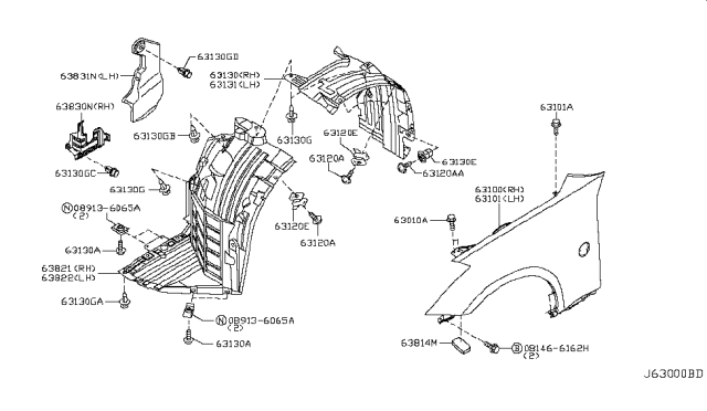 2006 Nissan 350Z Protector-Front Fender,Front RH Diagram for 63844-CD000