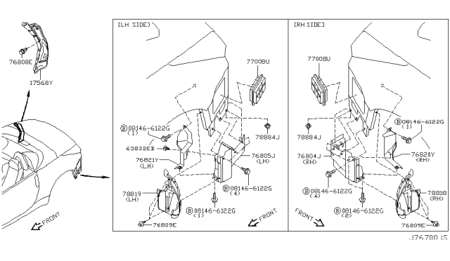 2008 Nissan 350Z Closing-Rear Bumper,LH Diagram for 78819-CD000