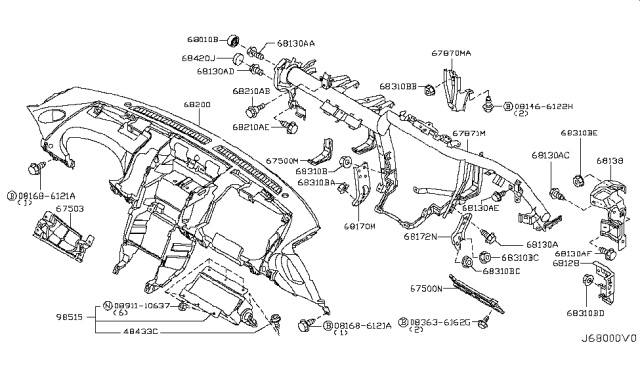 2007 Nissan 350Z Instrument Panel,Pad & Cluster Lid Diagram 2