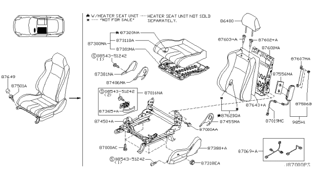 2004 Nissan 350Z Trim & Pad Assembly-Front Seat Back Diagram for 87670-CD042