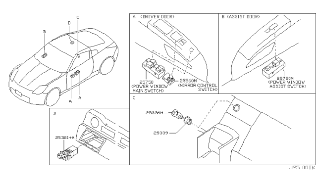 2003 Nissan 350Z Switch Assy-Power Window,Main Diagram for 25401-CD010