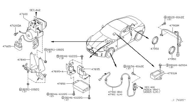 2004 Nissan 350Z Anti Skid Actuator Assembly Diagram for 47660-CD367