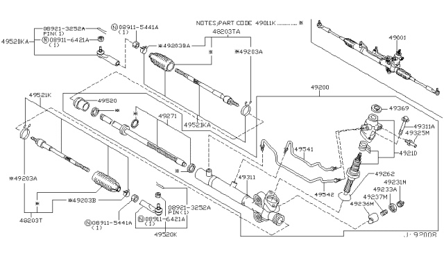 2005 Nissan 350Z Gear Assy-Power Steering Diagram for 49200-CF50A