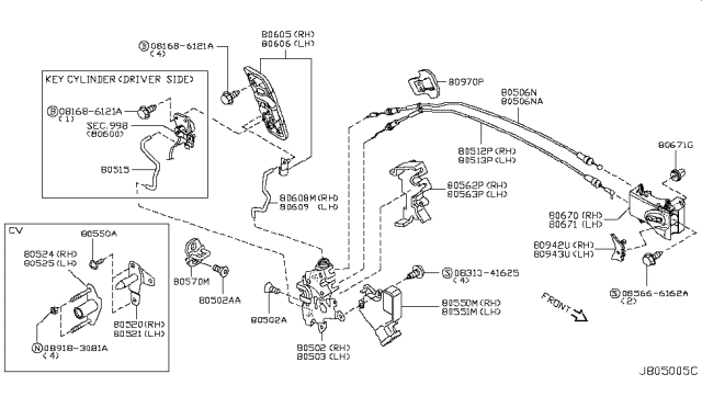 2003 Nissan 350Z Front Door Lock & Handle Diagram