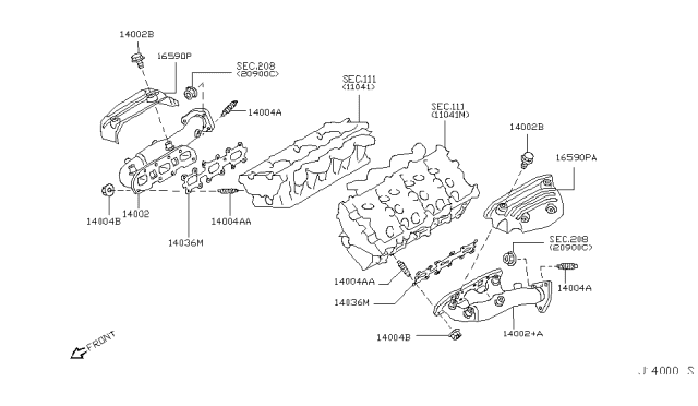 2003 Nissan 350Z Exhaust Manifold Assembly Diagram for 14002-AL501