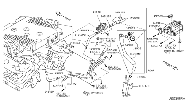 2006 Nissan 350Z Hose EVAPO CANISTER-A Diagram for 14912-EV11A