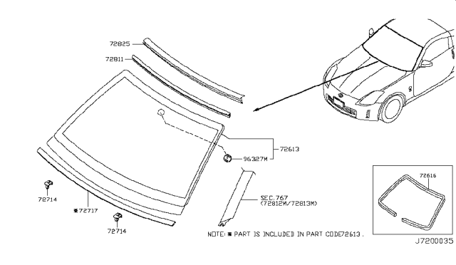 2005 Nissan 350Z Front Windshield Diagram