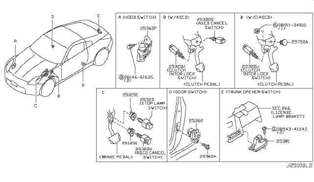 2003 Nissan 350Z Switch Assy-Hood Diagram for 25360-CD000