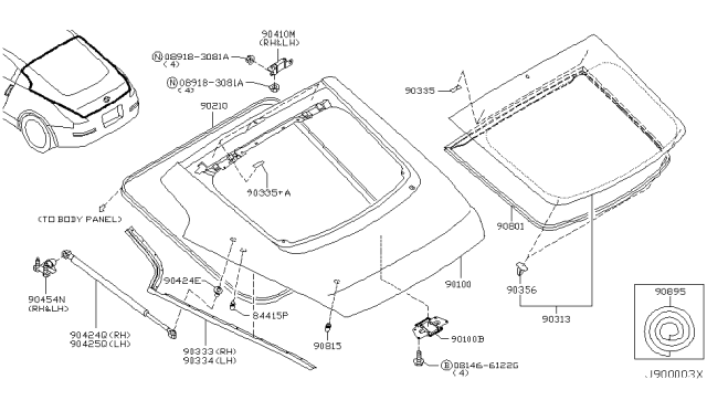 2007 Nissan 350Z Hinge Assy-Back Door Diagram for 90400-CF00A