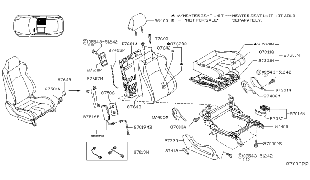 2003 Nissan 350Z Wire Assembly-RECLINING Device Connector Diagram for 87403-CD000