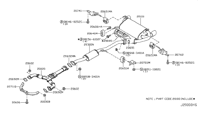 2007 Nissan 350Z Exhaust Tube & Muffler Diagram 1