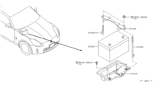 2007 Nissan 350Z Bracket Battery Diagram for 64866-AL51A