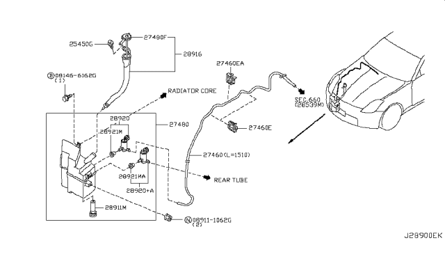 2006 Nissan 350Z Tank Assembly-Windshield Wash Diagram for 28910-CE400