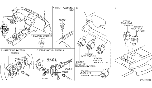 2005 Nissan 350Z Switch Assy-Turn Signal Diagram for 25540-CD006