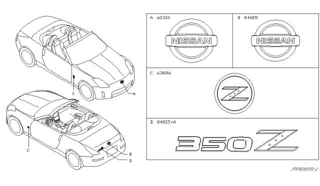 2007 Nissan 350Z Emblem & Name Label Diagram 3
