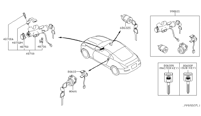 2004 Nissan 350Z Lock Set-Steering Diagram for D8700-AA00C