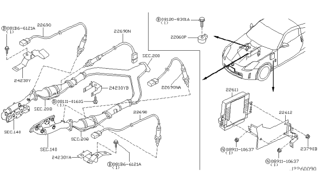 2004 Nissan 350Z Heated Oxygen Sensor Diagram for 22690-AL600