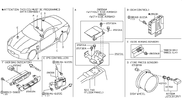 2008 Nissan 350Z Body Control Module (Bcm) Diagram for 284B1-EV04A