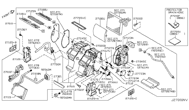 2006 Nissan 350Z Duct Assembly-Foot Diagram for 27125-CF40A