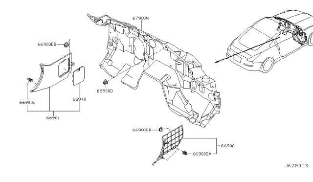 2004 Nissan 350Z Dash Trimming & Fitting Diagram